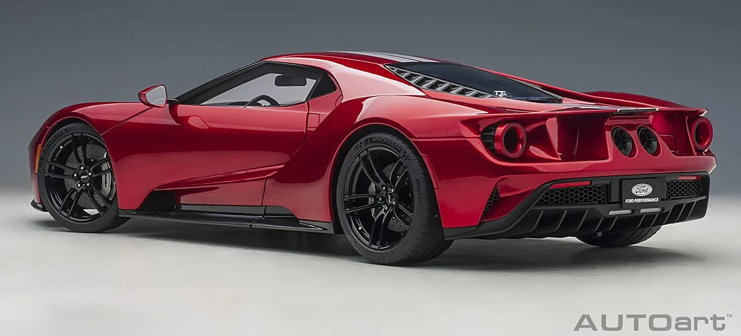 Autoart 1/12 Ford GT 2017 Model in Metallic Red with Silver Stripes 12106 - Image 2