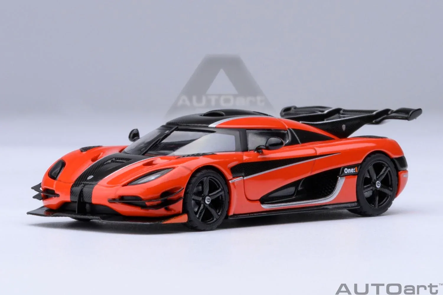 Autoart 1/64 Koenigsegg One1 Orange Carbon Black Silver Model 20044 - Image 2