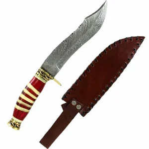 Bone & Wood - 13″ Damascus Hand Forged Steel Fixed Blade Handle Knife