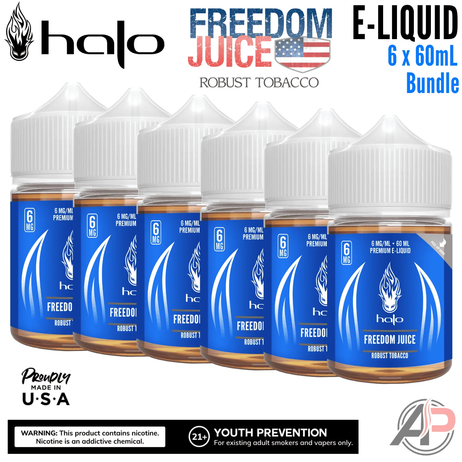 Halo Freedom Juice Tobacco E-Liquid 60mL 6 Bottle Bundle Box