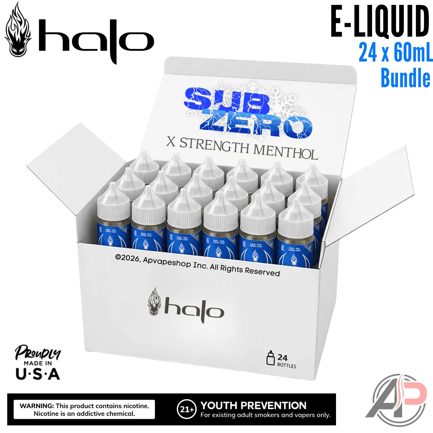 Halo SubZero X Strength Menthol E-Liquid 60mL 24 Bottle Mega Bundle Box