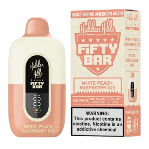 Hidden Hills x Fifty Bar White Peach Raspberry Ice Disposable Vape | From $9.95