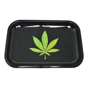 Large Metal Rolling Tray Green Leaf Swirl - 7.5in