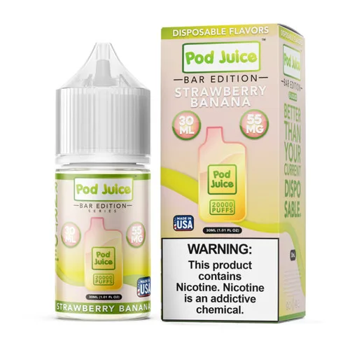 Pod Juice Salt PJ 5000 Series Strawberry Banana Tobacco Free Nicotine E-Juice 30ml - Image 2