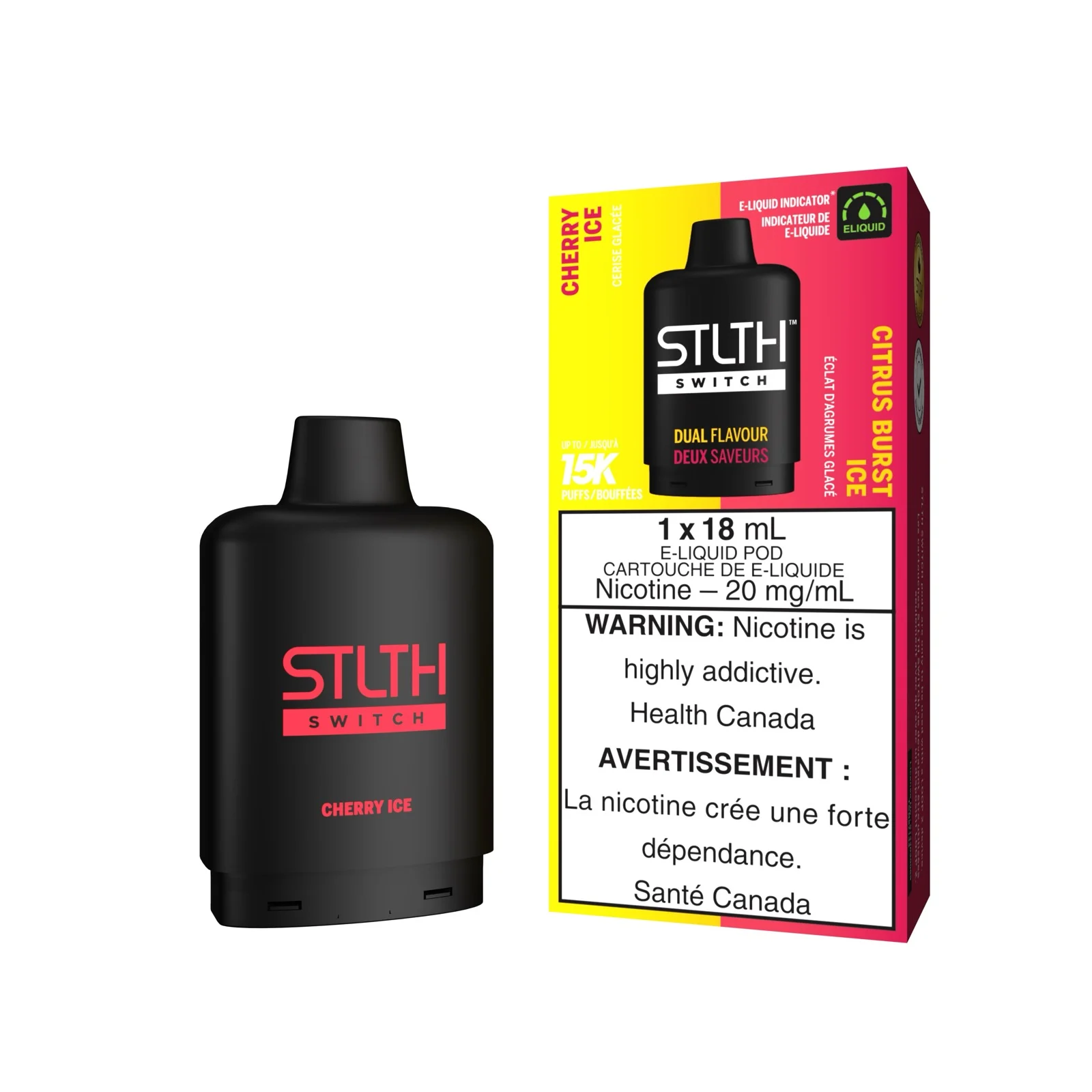 Cherry Ice and Citrus Burst Ice STLTH Switch Pod