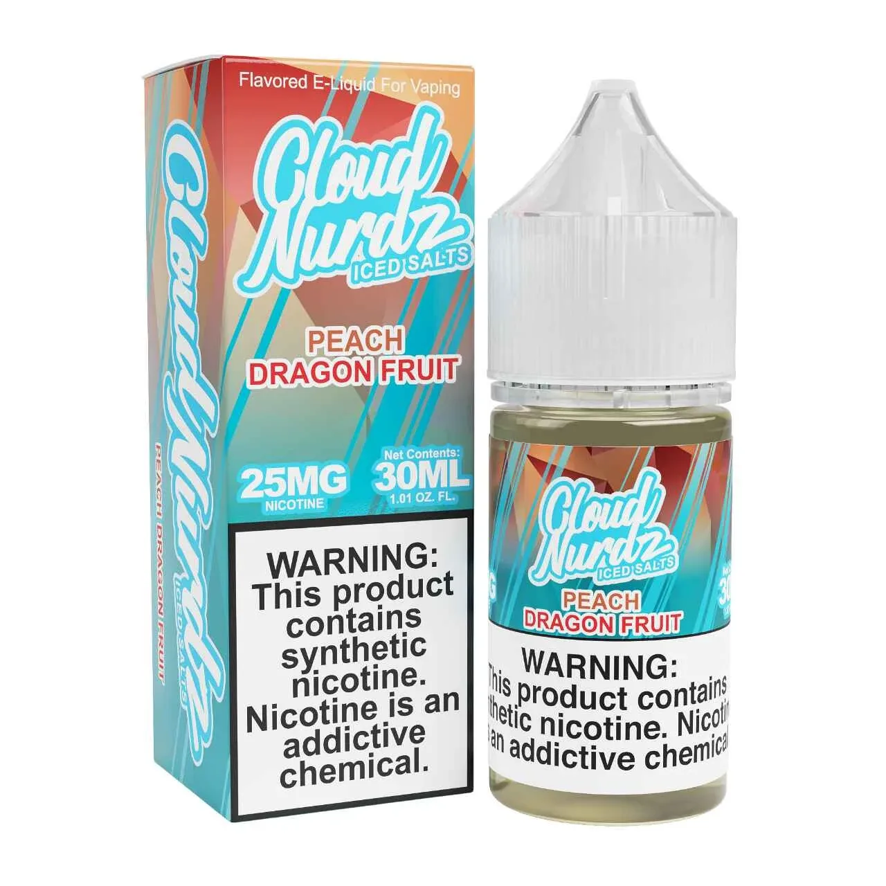 Cloud Nurdz Salts Iced Peach Dragonfruit Synthetic Nicotine 30ml E-Juice