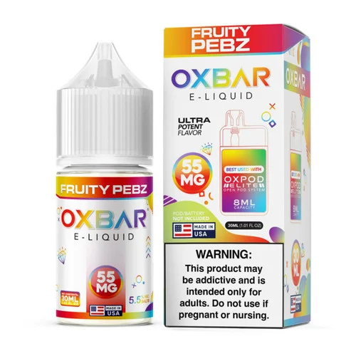 Pod x Oxbar Juice Salt Fruity Pebz Tobacco Free Nicotine E-Juice 30ml - Image 2