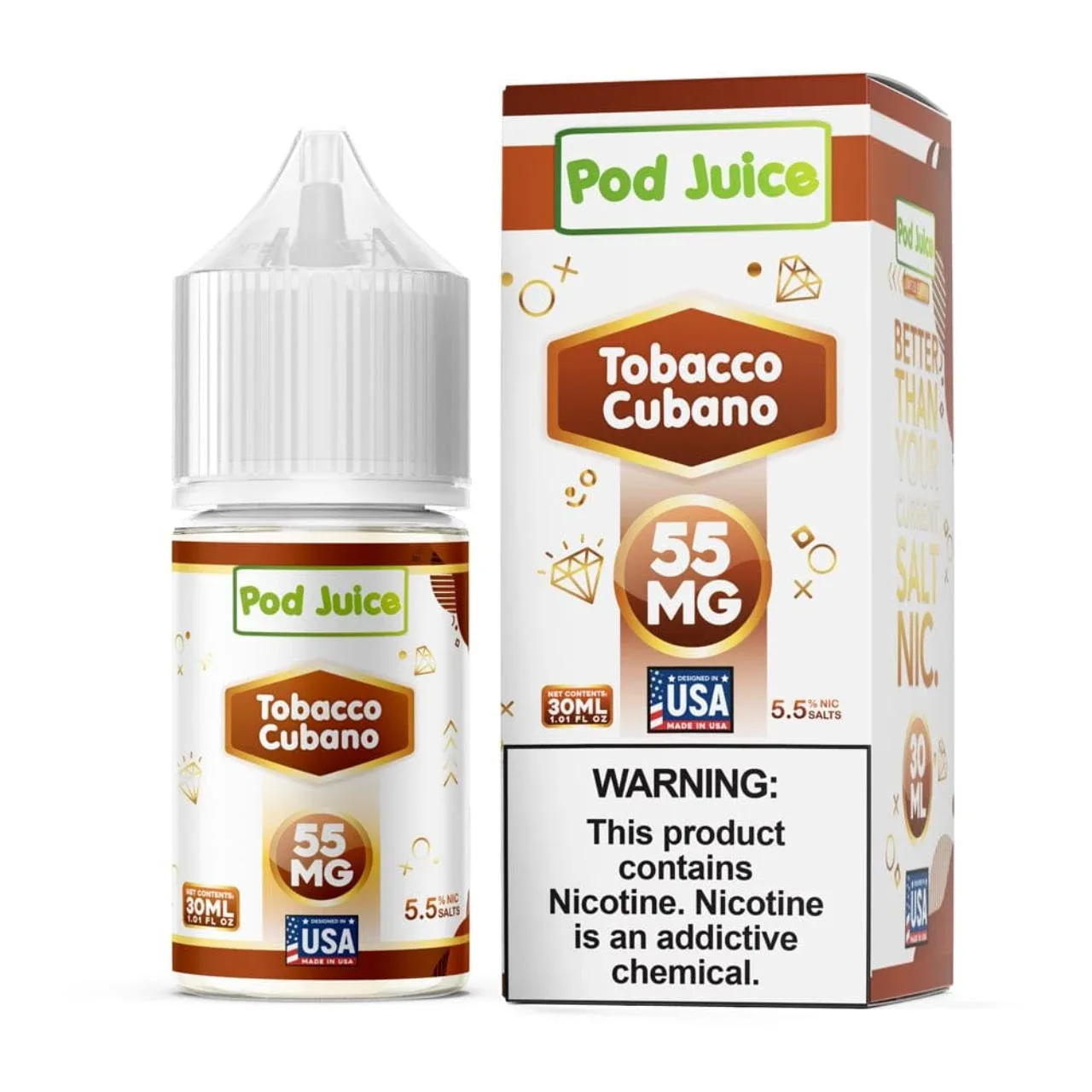 Pod Juice Tobacco Cubano Tobacco Free Nicotine 30ml Salt E-Juice