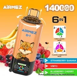 [Ships from EU-1 Warehouse] Authentic AiRMEZ Fox 6 in 1 140K Disposable Vape Kit - Strawberry Banana + Vimto