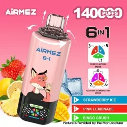 [Ships from EU-1 Warehouse] Authentic AiRMEZ Fox 6 in 1 140K Disposable Vape Kit - Strawberry Ice + Pink Lemonade + Bingo Crush