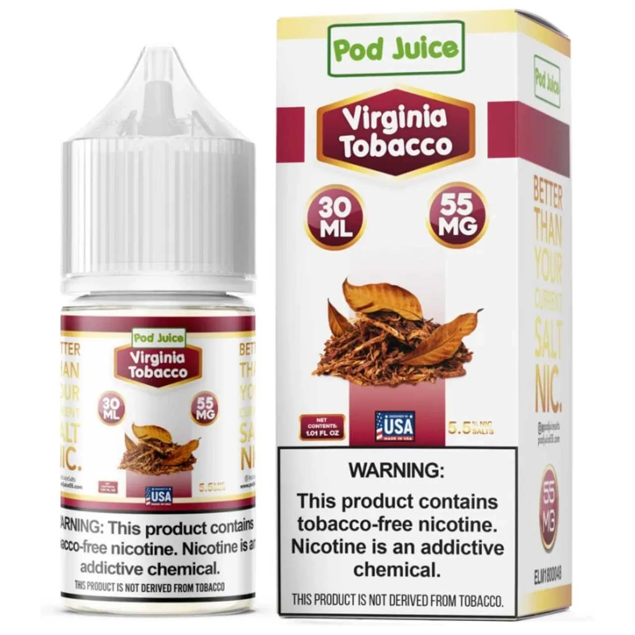 Pod Juice Salt Virginia Tobacco Tobacco Free Nicotine 30ml E-Juice
