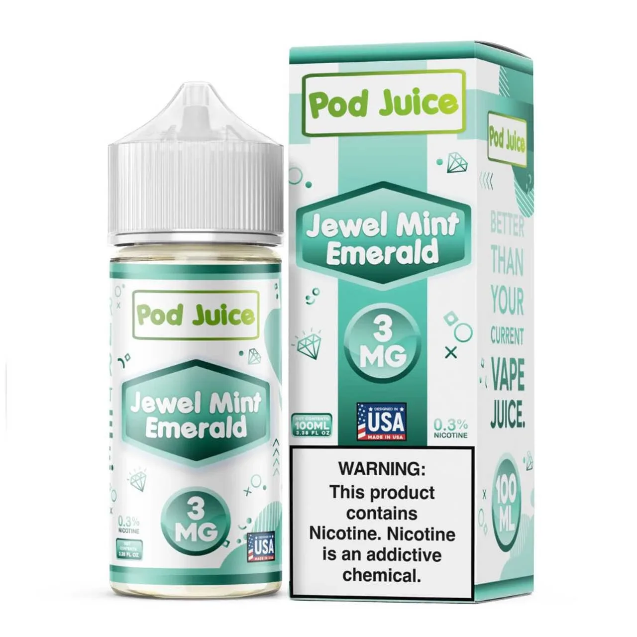 Pod Juice Jewel Mint Emerald Tobacco Free Nicotine E-Juice 100ml