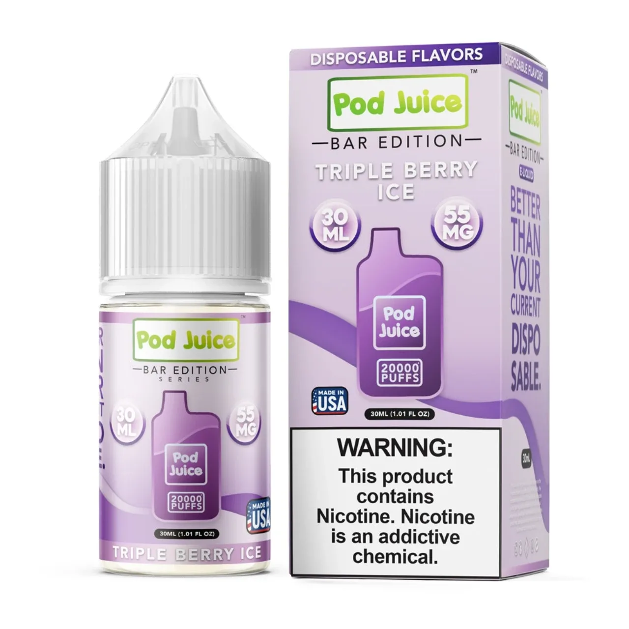 Pod Juice Salt PJ 5000 Series Triple Berry Ice Tobacco Free Nicotine E-Juice 30ml
