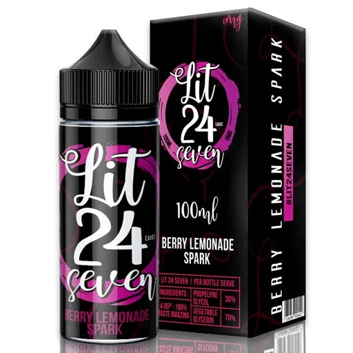 Lit 24 Seven Berry Lemonade Spark 100ml Shortfill (Short Date / Out of Date)