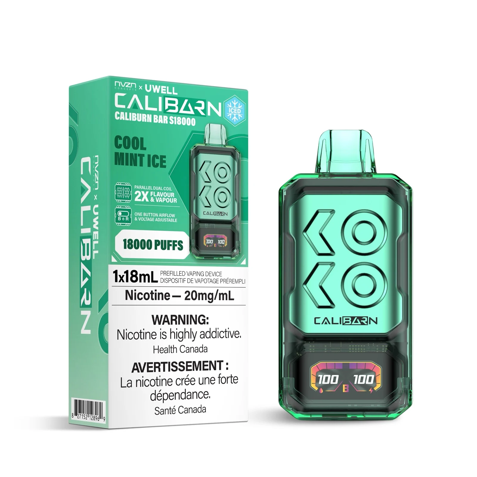 Cool Mint Ice NVZN Caliburn Bar 18K – Disposable Vape