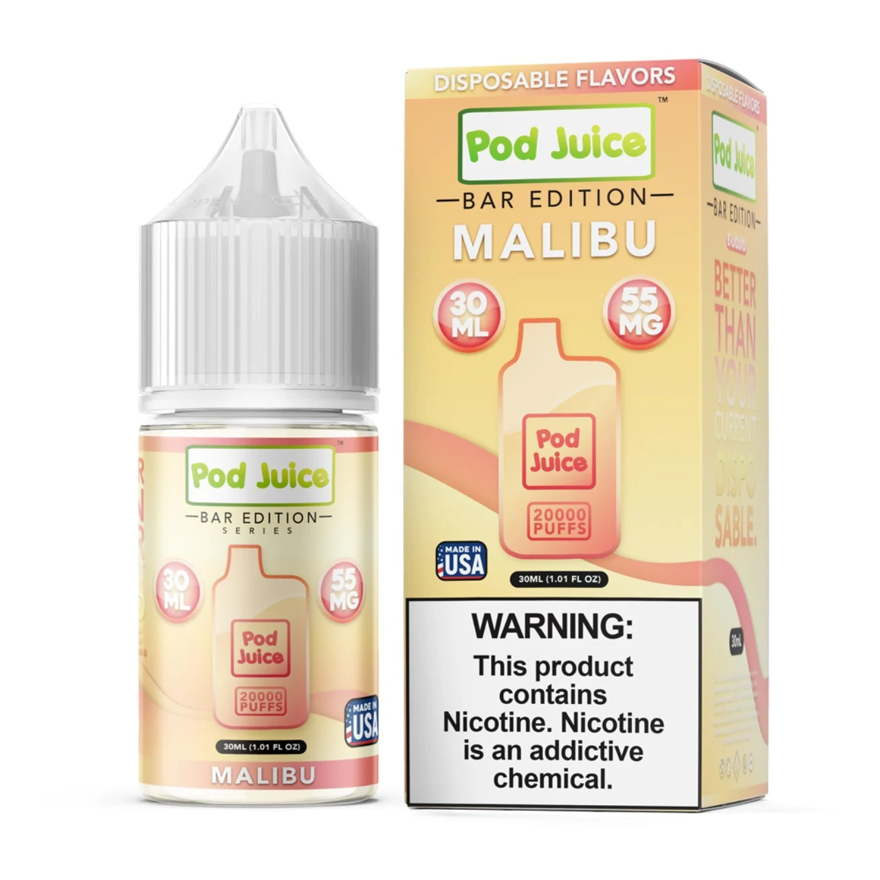 Pod Juice Salt PJ 5000 Series Malibu Tobacco Free Nicotine E-Juice 30ml