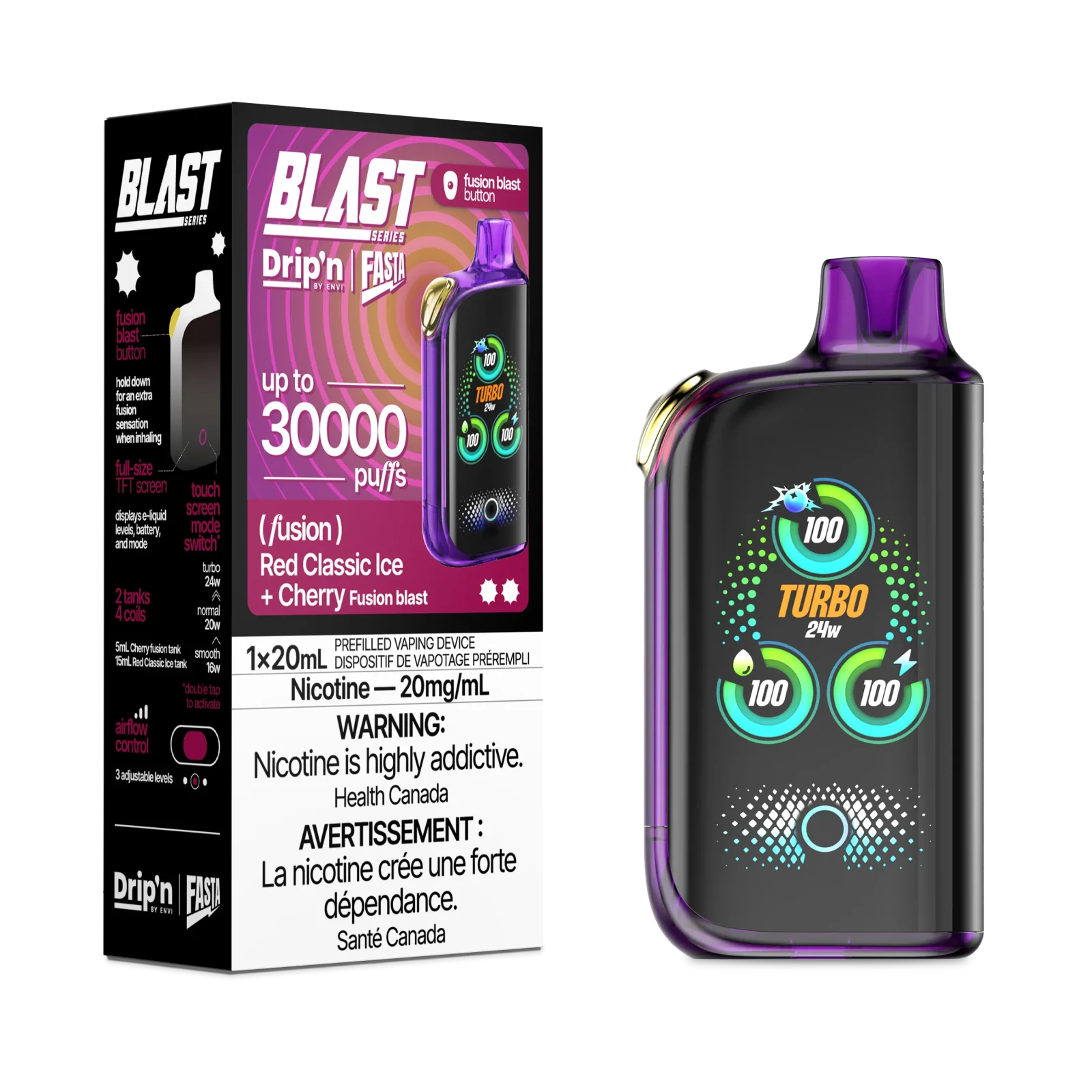 Red Classic Ice Cherry Fusion Drip’n by Envi Fasta Blast 30K – Disposable Vape