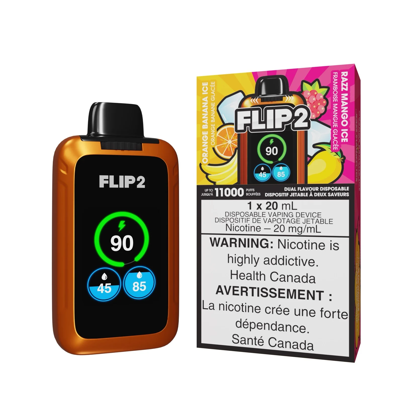 Orange Banana Ice and Razz Mango Ice Flip 2 – Disposable Vape