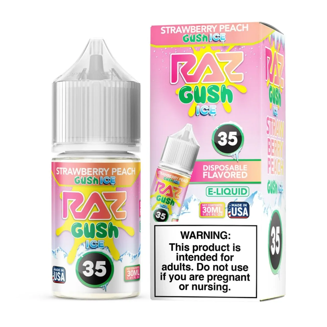 Pod Juice X Raz Strawberry Peach Gush Ice Nixodine Salt 30ML E-Juice
