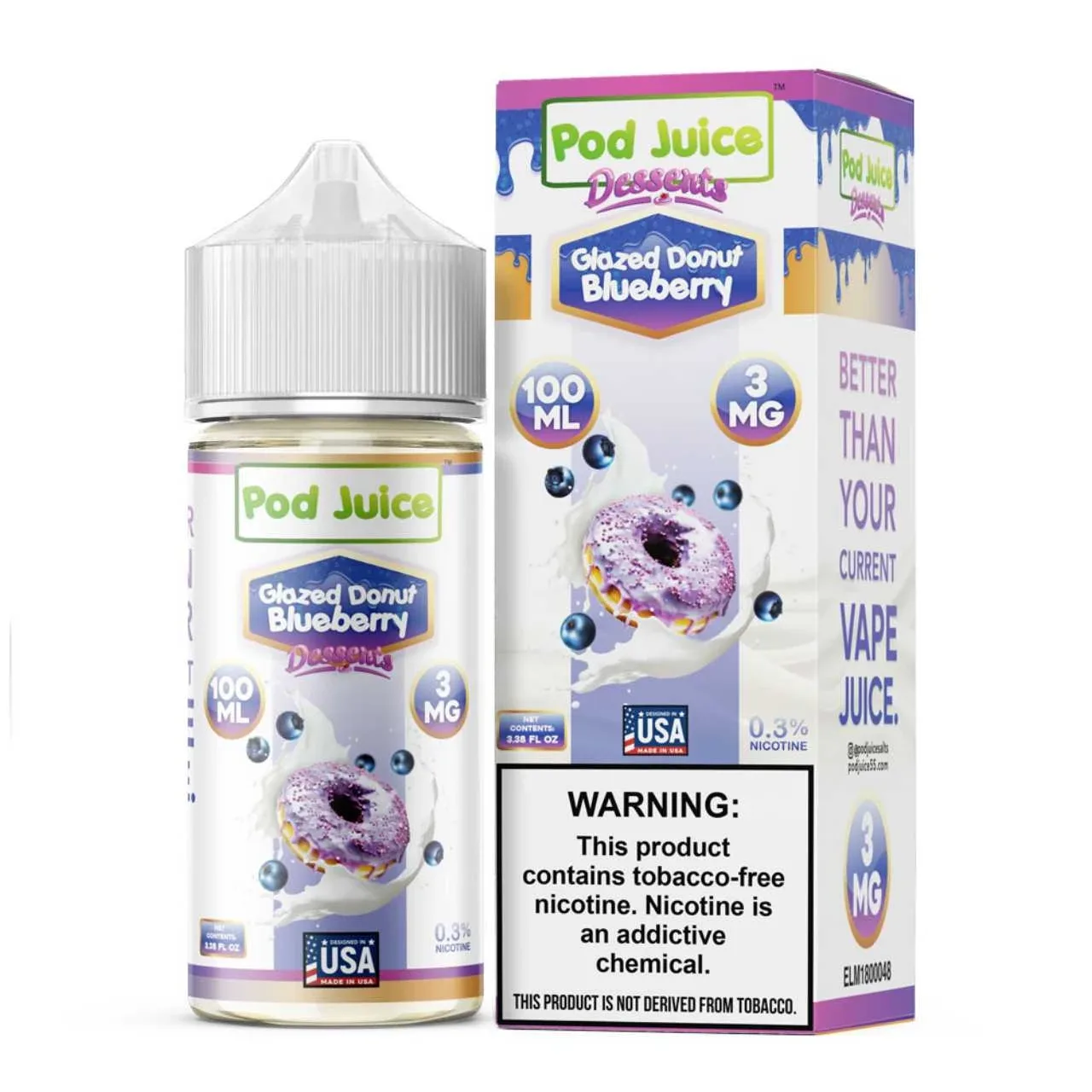 Pod Juice Glazed Donut Blueberry Tobacco Free Nicotine E-Juice 100ml