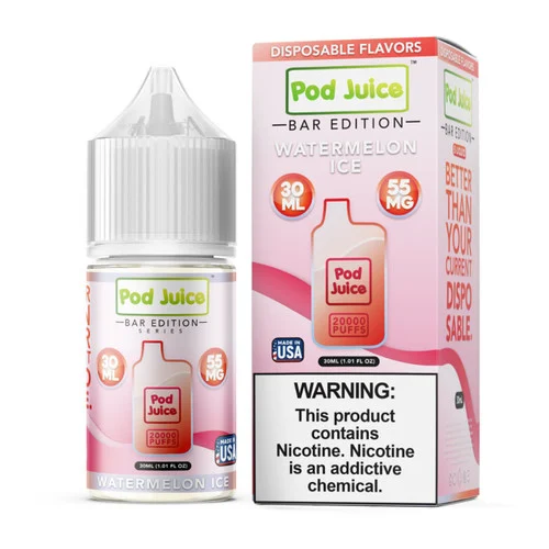 Pod Juice Salt PJ 5000 Series Watermelon Ice Tobacco Free Nicotine E-Juice 30ml - Image 2