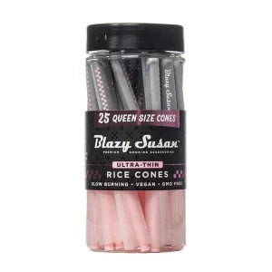 Blazy Susan Black Ultra Thin Rice Paper Cones Queen Size 25ct Jar