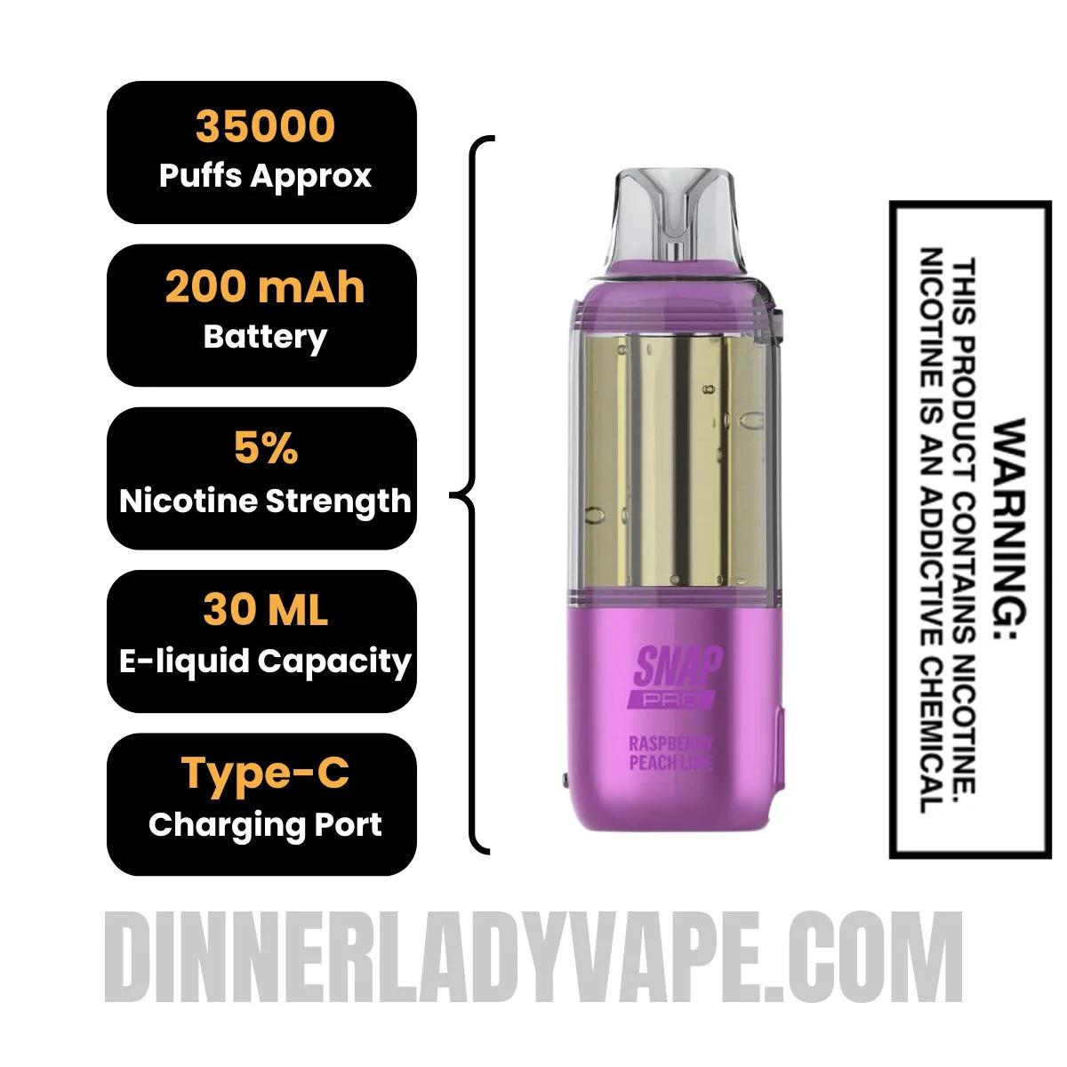 Raspberry Peach Lime Dinner Lady Snap Pro Intense 35K Pre-filled Replacement Pod - Image 2