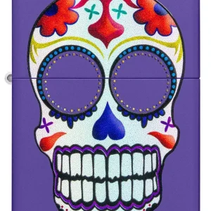 Zippo Lighter - Day of the Dead Sugar Skull on Purple Matte Finish