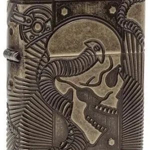 Zippo Lighter - Steampunk Skull Antique Brass